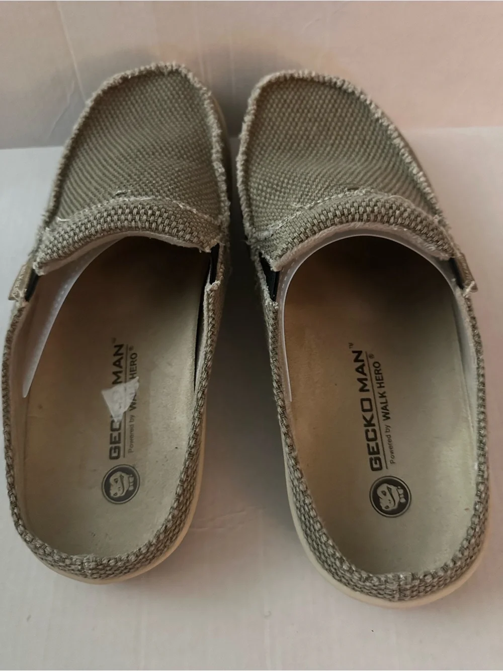 Geckoman Walk Hero Men’s Size 9 Slip On Clogs Mules Canvas Comfort Shoes Beige